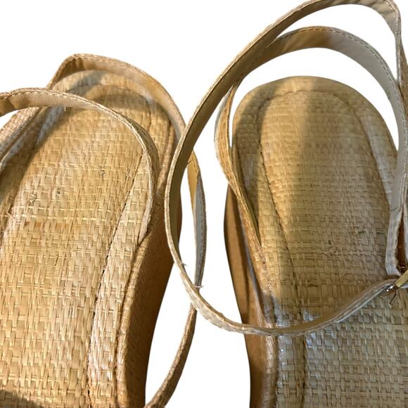 Raffia Platform Sandals SZ 10 Women Bow Ankle Strappy Espadrille Wedges Open Toe - Picture 3 of 9
